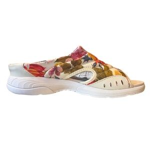 EASY-SPIRIT Women's Traciee Slip-On Sandals, White w/ Floral Print, Sz: 7.5M NWT